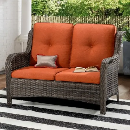 UPTIOT 49'' Polyethylene (PE) Wicker Outdoor Loveseat Orange image {10}