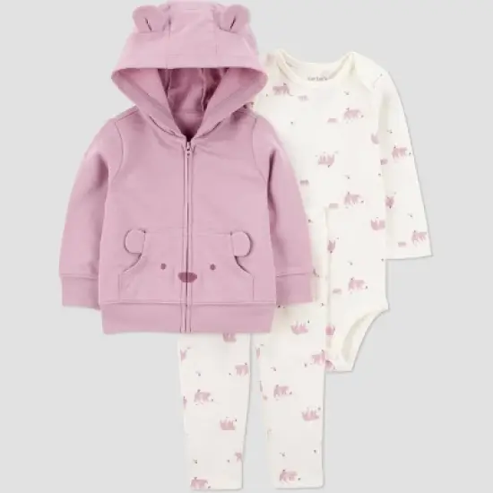 Carter's Just One You&reg; Baby Girls' 3pc French Terry Bear Sweatshirt & Pants Set - Pink image {5}