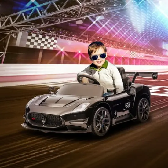Qaba Maserati GT2 Licensed Ride On Car, 12V 3MPH Battery Powered Electric Car for Kids with Shock-Absorbers, Auxiliary Wheels, Remote, Horn, Black image {2}