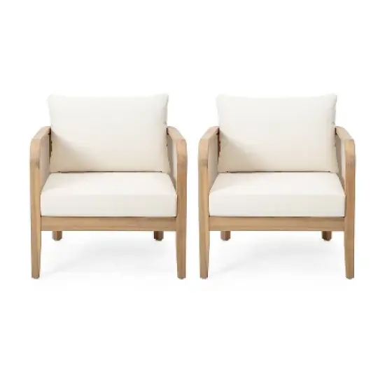 Christopher Knight Home Linksy 2pc Modern Patio Acacia Club Chair Set Water Repellent Cushion image {10}