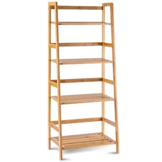 Costway Multifunctional 4 Shelf Bamboo Bookcase Ladder Plant Flower Stand Rack Storage image {7}