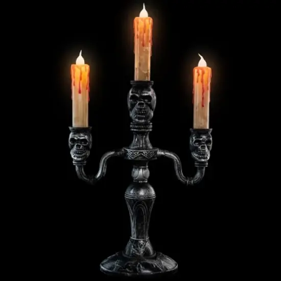 Northlight Antique-Style Skull Trio Flickering Halloween Candelabra - 13.75" - Amber Lights image {2}