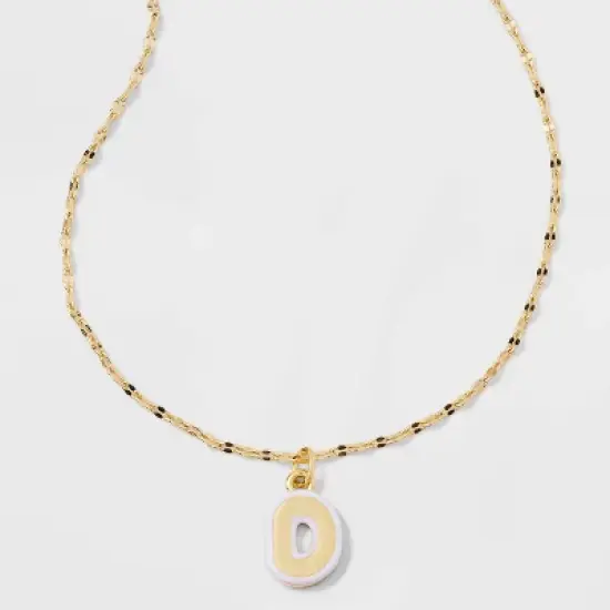 14K Gold Dipped Enamel Initial Pendant Necklace - A New Day&trade; Gold/White image {7}