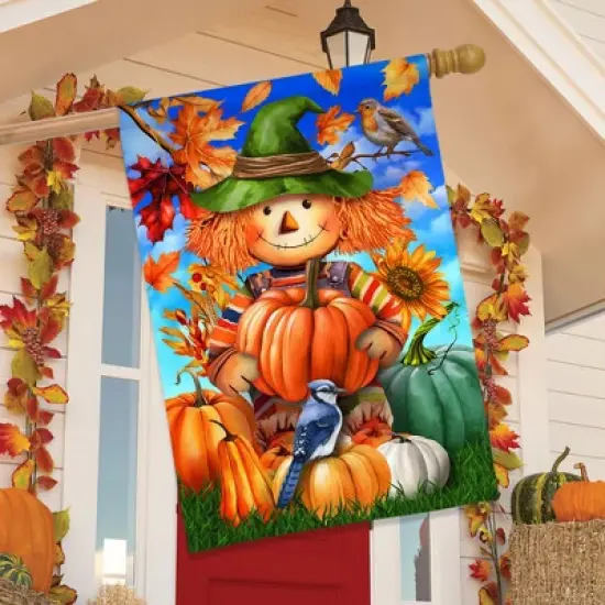 Briarwood Lane Fall House Flag 40x28 For Outdoor Smiling Scarecrow For Fall House Flag image {3}