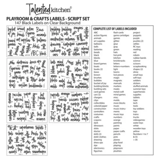 Talented Kitchen 147 Playroom Organization and Storage Labels for Toy Bins, Preprinted Black Script on Clear Vinyl Stickers for Crafts Water Resistant image {3}