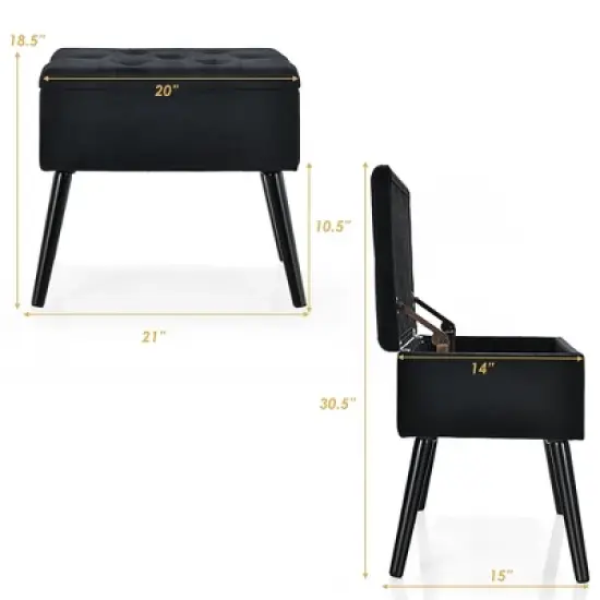 Costway Velvet Storage Ottoman Tufted Flip Top Vanity Stool Footrest with Wood Legs image {1}
