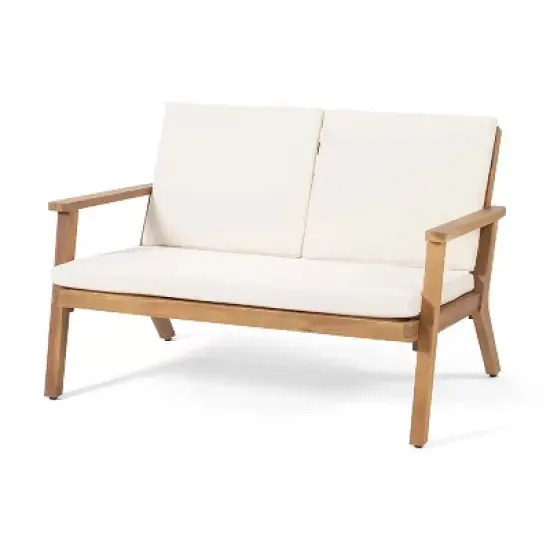 FIONECA 4-Seater Outdoor Acacia Wood Chat Set &uml;C Loveseat, 2 Club Chairs & Coffee Table, Brown Patina + Cream Cushions image {7}