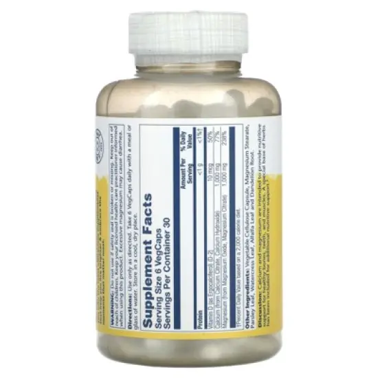 Solaray Cal-Mag Citrate with Vitamin D-2, 1:1 Ratio, 180 Vegcaps image {1}
