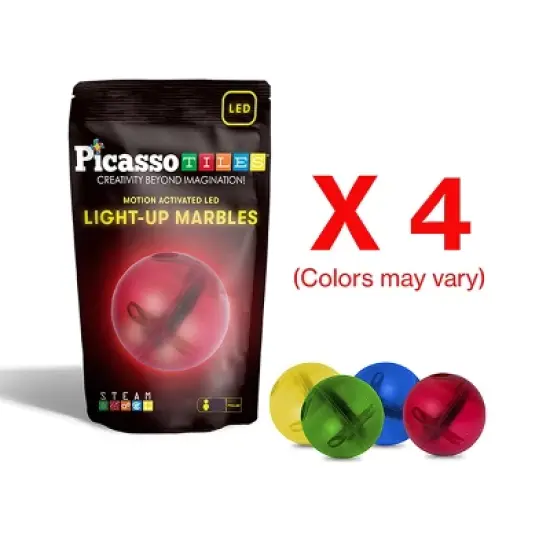 PICASSO-TILES Marbles for Marble Run Magnetic Tiles for Kids, LED, Educational Magnet Tile Race Track Building Blocks STEM Toy, 4PCS image {5}