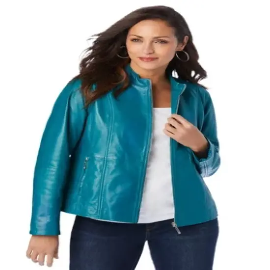 Jessica London Women&rsquo;s Plus Size Zip Front Leather Jacket image {7}