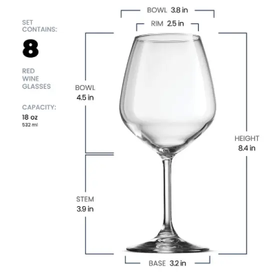 Bormioli Rocco 18oz Red Wineglasses, Crystal Clear Star Glass, Laser Cut Rim, Elegant Party Drinking Glassware, Restaurant Quality, Set of 8 image {3}