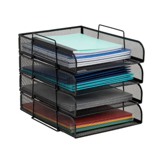 Mind Reader 4-Tier Stackable Paper Tray Metal Mesh Black image {8}