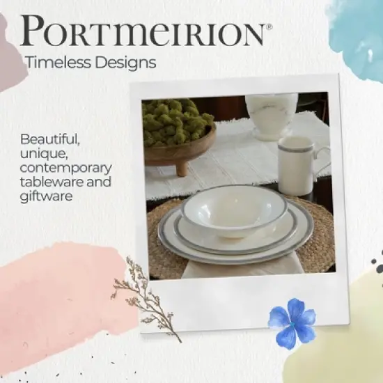 Portmeirion Potter's Brushstroke Oatmeal Bowl, Set of 4, Ideal for Porridge, Soup, Desserts, Durable Earthenware Bowls, Made in UK - Grey image {6}