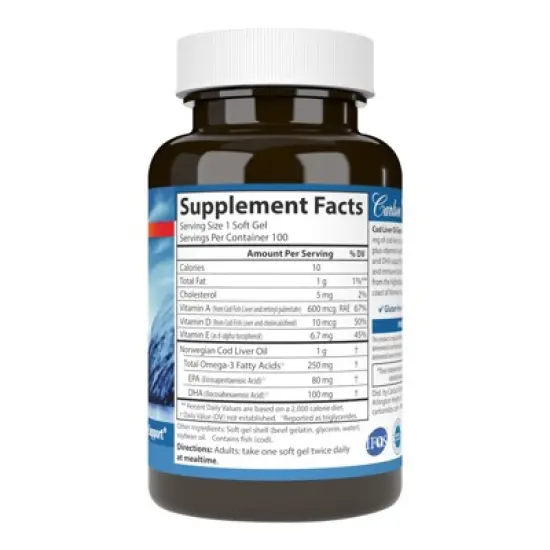 Carlson - Cod Liver Oil Gems, Super 1000 mg, 250 mg Omega-3s + A & D3, Norwegian, Wild Caught image {2}