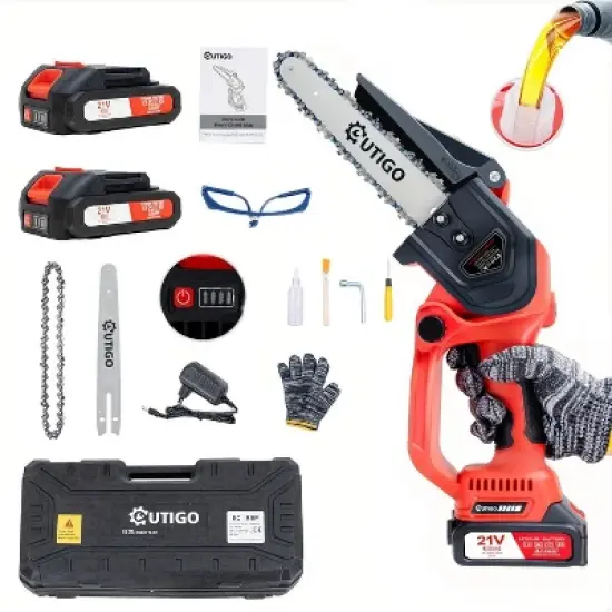 OUTIGO Mini Chainsaw, 8 inch Small Chainsaw with Safety Lock and Strong Motor for Tree Trimming, Mini Cordless Electric Chainsaw 800 W image {6}