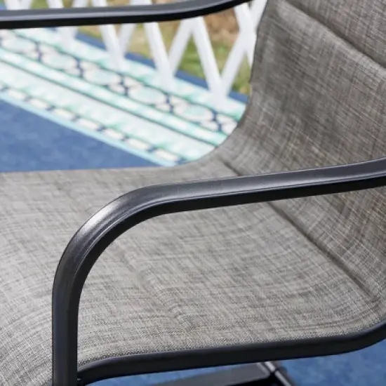 3pc Patio Seating Set with Square Side Tale & Padded Sling C-Spring Arm Chairs - Captiva Designs image {9}