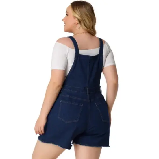 Agnes Orinda Women's Plus Size Outfits Fashion Overalls Denim Ripped Raw Hem Shortalls image {3}