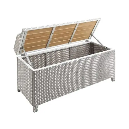 Maksville Outdoor Aluminum Storage Bench Gray - miBasics: Water-Resistant Patio Seating with Armless Design image {8}