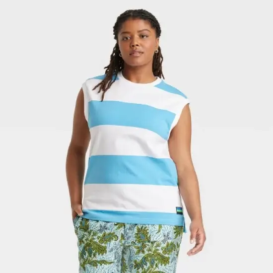 Houston White Adult Rugby Tank Top - Blue/White Striped image {3}