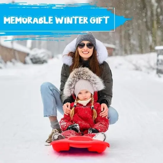 Slippery Racer Downhill Thunder Flexible Kids Toddler Plastic Toboggan Snow Sled with Built in Brake System, Pull Rope, & Handle Grips. Red image {6}