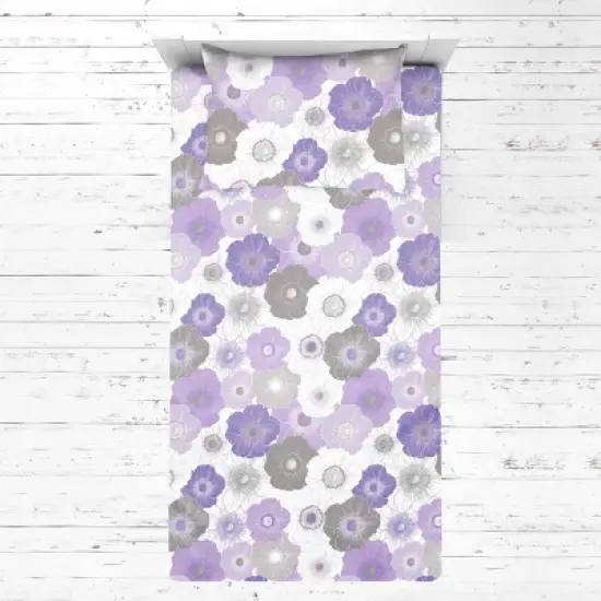 Bacati - Watercolor Floral Purple Gray 3 pc Toddler Bed Sheet Set image {3}