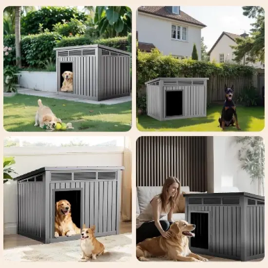 SEVOBAL Pet Crates and Houses All-Weather Dog House with Removable Floor, Indoor  Outdoor Use, Medium to Large Dogs, Gray, 32.2"*25.12"*24.13" image {4}