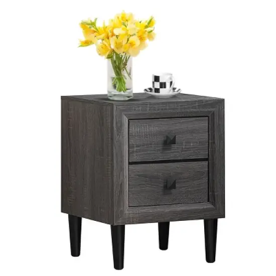 Tangkula 2PCS 2 Drawers Nightstand Bedside End Table Storage Display Bedroom image {3}