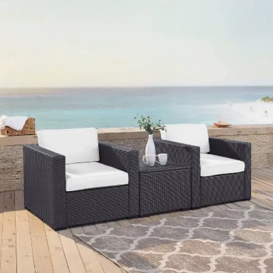 Biscayne 3pc Outdoor Wicker Seating Set - White - Crosley image {1}