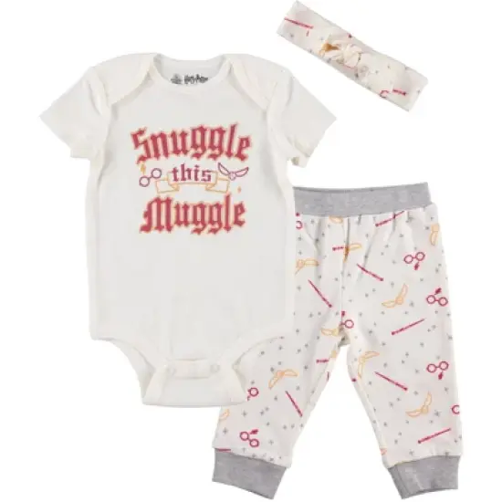 Harry Potter Baby Girls Bodysuit Pants and Headband 3 Piece Outfit Set Newborn to Infant image {9}