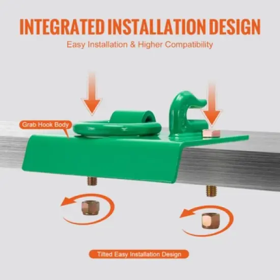 VEVOR 5/16" Tractor Bucket Hook with Tie Down Ring, Grade 70 Forged Steel 2 Pack Bolt-On Grab Hook with Back Plate, Green image {6}