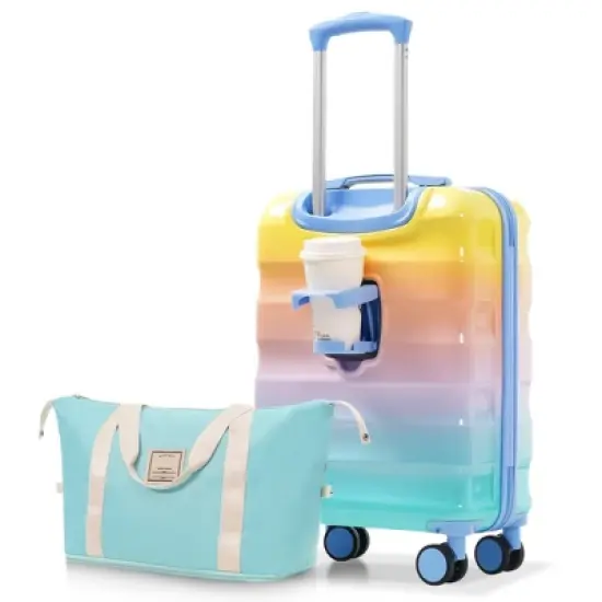 NAYSAYE Luggage 2 Piece Carry On Set with Cup Holder Spinner Wheels TSA Lock Expandable for Travel, Blue and Orange, 15.6"*8.3"*21.7" image {5}