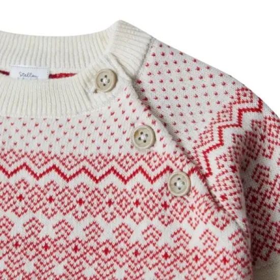 Stellou & Friends 100% Cotton Knit Norwegian Jacquard Design Baby Toddler Boys Girls Long Sleeve Crew Neck Sweater with Shoulder Buttons image {3}