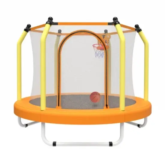 DSVIMOY Trampoline, 55" Kids Trampoline with Basketball Hoop, Indoor Outdoor Recreational Trampoline, Yellow, 55"*55"*44" image {5}