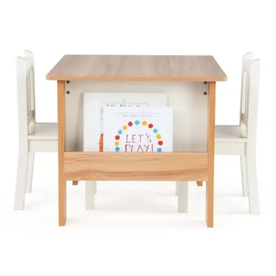 3pc Journey Collection Table and Book Rack with Chairs Natural/White - Humble Crew image {4}