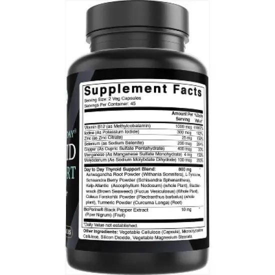 Best Naturals Day-To-Day Thyroid Support Supplement, 90 Vegetable Capsules, Made with Iodine, Zinc, B12, Ashwagandha, L-Tyrosine and BioPerine image {1}