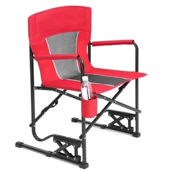 Sevobal Outdoor Portable Chairs Freestyle Rocker Camping Chair with Durable Armrests and Drink Holder for Patio and Backyard, Red, 36.02"*4.92"*25.2" image {5}
