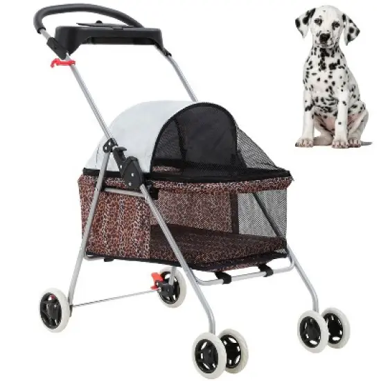 FDW 4 Wheels Pet Stroller Cat Dog Stroller Portable Folding Travel Carrier Strolling Cart Waterproof With Storage Basket Mesh Windows image {8}