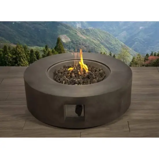 12" H Fibre Reinforced Concrete Round Outdoor Fire Pit Table with Hidden Tank Compartment image {5}