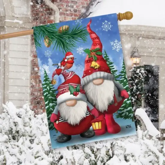 Briarwood Lane Winter Gnomes Christmas House Flag Humor Santa Hat image {3}