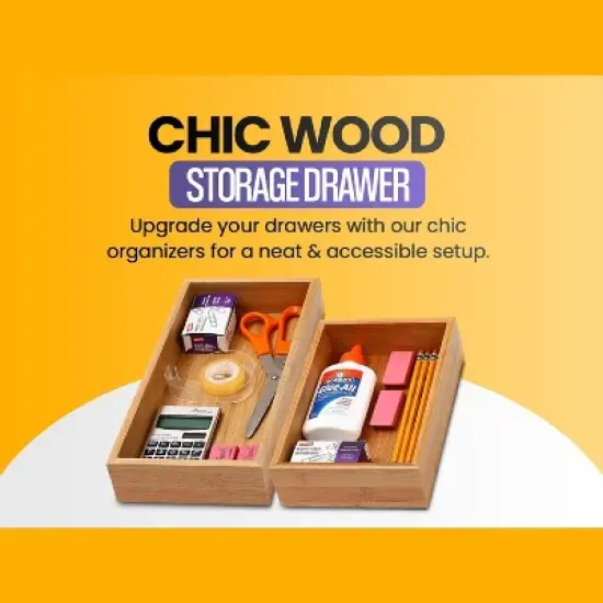 YBM HOME Bamboo Drawer Organizer Storage Box for Kitchen Drawer, Junk Drawer, Office, Bedroom, Children Room, Craft, Sewing, and Bathroom, Pack of 2 image {4}