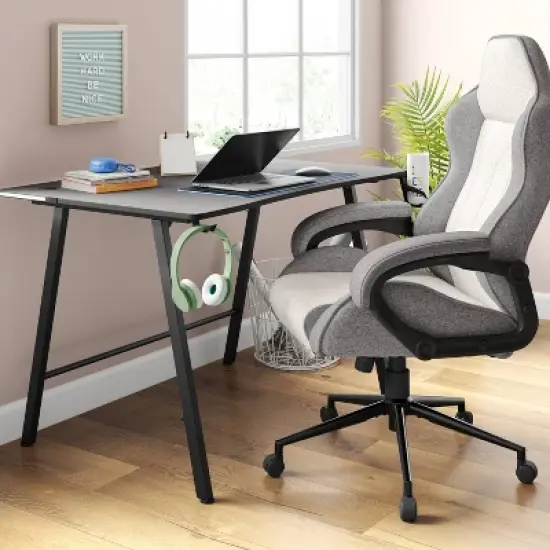 Swivel Dorm Gaming Chair Gray - Room Essentials&trade;: Upholstered Computer Desk Chair, Adjustable, Fixed Arms image {1}