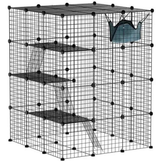 SKYONE 4-Tier DIY Cat Cage Indoor with Hammock, Ramps, 5 Doors & 63 Custom Panels - Spacious 12 image {8}