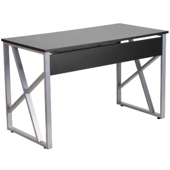Emma and Oliver Black Pull-Out Keyboard Computer Desk with Cross-Brace Frame image {5}