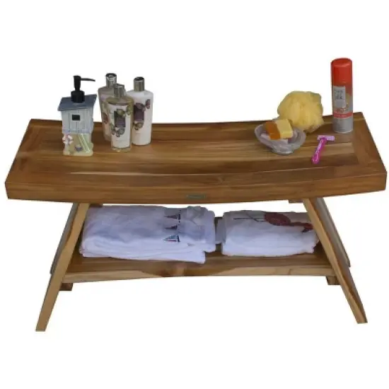 EcoDecors&reg; Serenity&reg; 35" Teak Wood Shower Bench with Shelf in EarthyTeak Finish image {8}