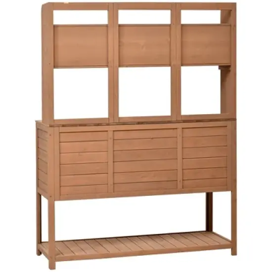 Garden Potting Bench with Hutch, 50.2" Fir Wood Gardening Workstation with Adjustable Shelves, Outdoor Planting Table for Backyard Balcony image {3}