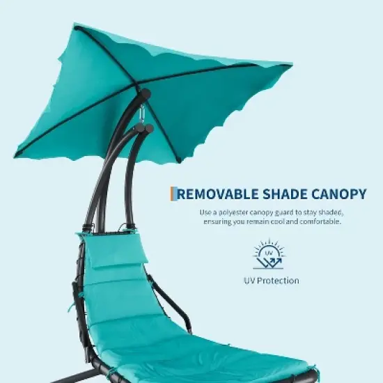 Hanging Chaise Lounge Chair, Ergonomic Outdoor Swing with Canopy & Cushion, Patio Garden Poolside, Dream Hammock + Mat image {3}