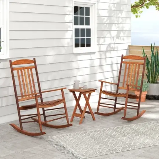 Tangkula 3PCS Patio Poplar Wood Rocking Bistro Set Outdoor Furniture Set for Garden image {1}