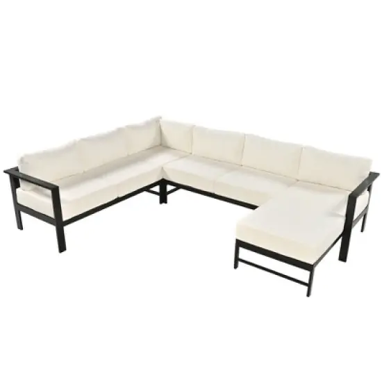FIONECA Multi-Person Outdoor Sofa Set, White, Weather-Resistant Patio Furniture for Garden, Backyard, Balcony image {9}