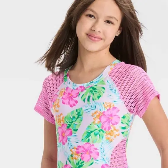 Girls' Tropical Love Floral One Piece Swimsuit - art class&trade; image {1}