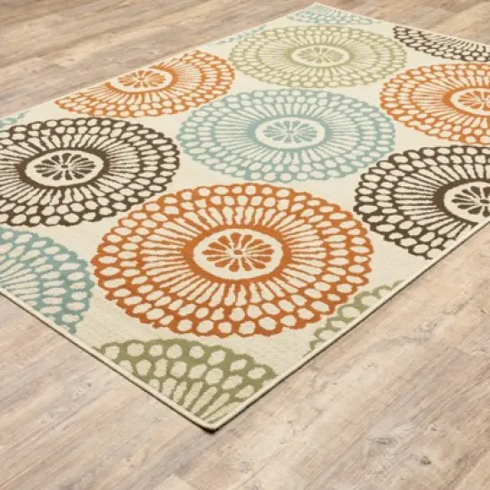 Mia Floating Medallion Patio Rug Beige/Blue image {4}